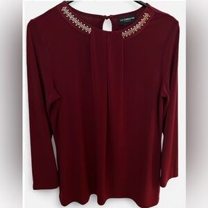 Deep Merlot Embellished Flowy Top (EUC)